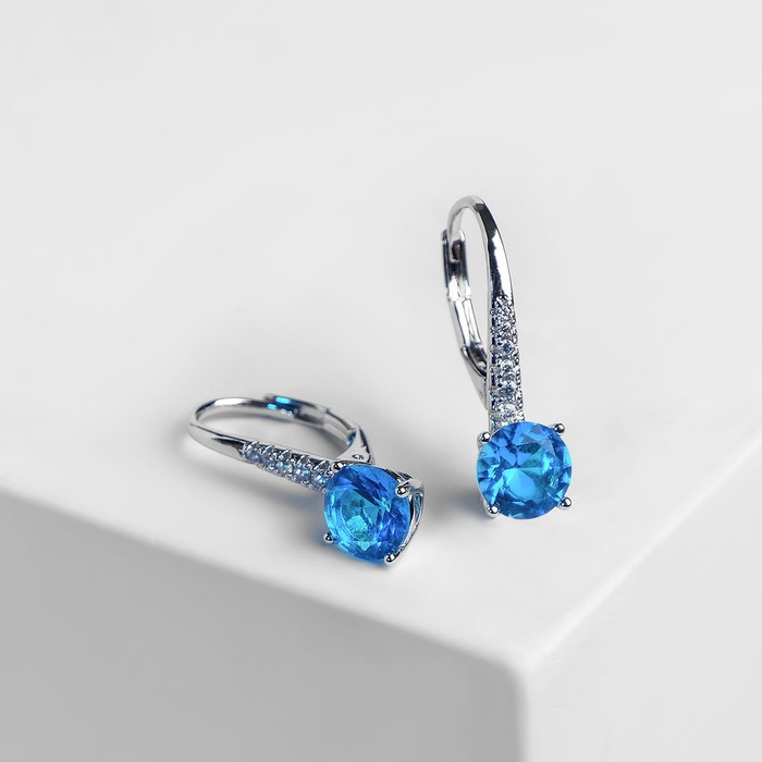 Серьги со стразами «Анютины глазки» бирюзовые в серебре