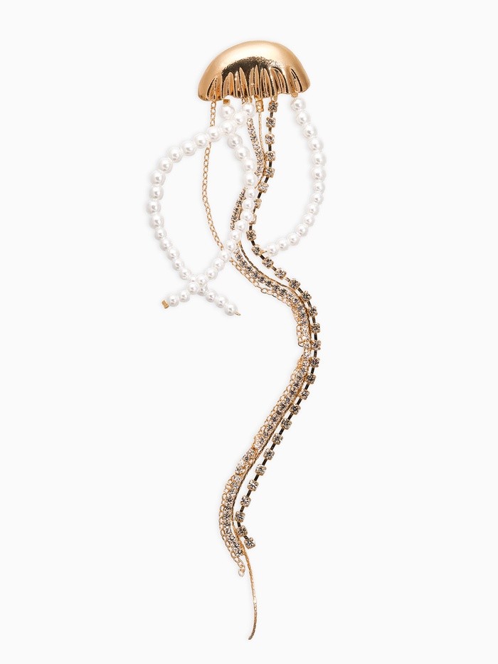 Брошь «Медуза», цвет белый в золоте