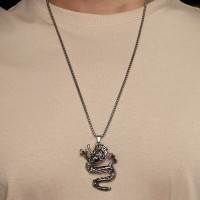 Кулон унисекс «Дракон» яростный, цвет чернёное серебро, 60 см