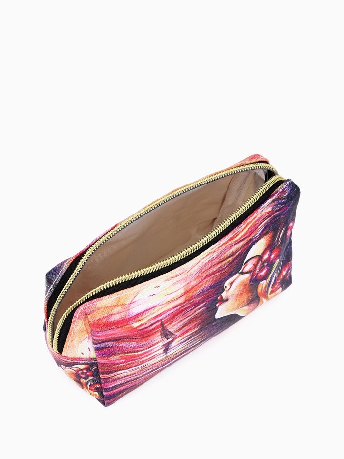 Косметичка на молнии, маленькая, с рисунком «Море и девушка» розовая/разноцветная