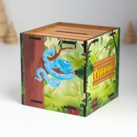 Новогодняя деревянная копилка «Змея. Сочиняй мечты», куб, с надписью, 10×10х10 см