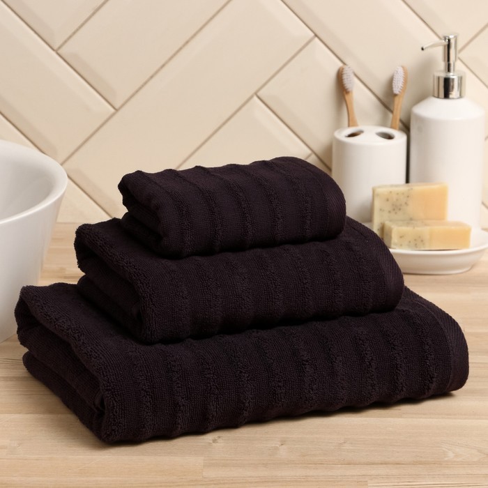 Полотенце махровое Этель "Waves" тёмно-серый, 70х130 см,100% хлопок, 460гр/м2