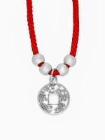 Браслет-оберег «Красная нить» одна монета, цвет чернёное серебро, 20 см