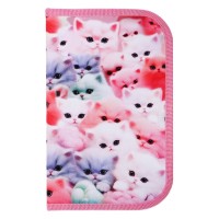 Пенал 1 секция, 130×210×40 мм, 2 откидные планки, тканевый, Calligrata TOP, Content «Котики пушистики»