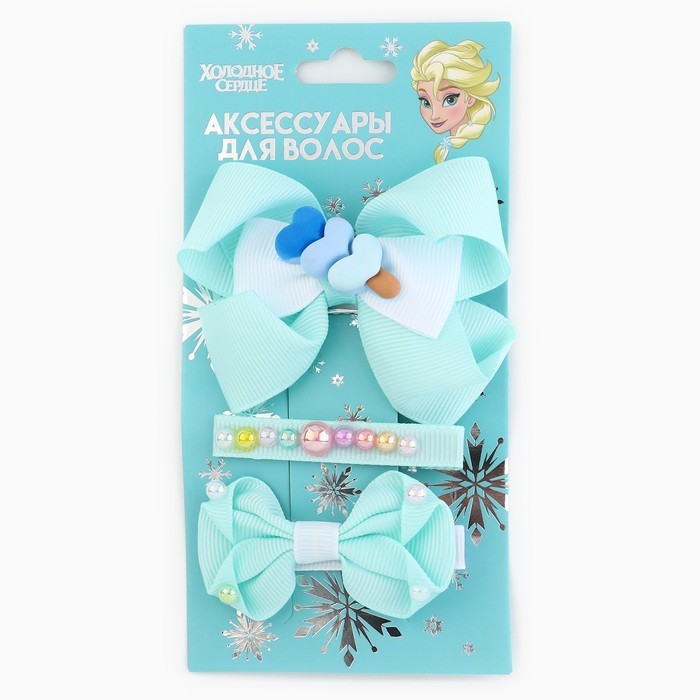 Заколка зажим для волос с бантом, набор 3 шт., Холодное сердце