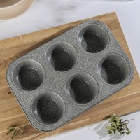 Форма для выпечки«Элин Мрамор. Кекс», 31,5×21,5×3,7 см, 6 ячеек, антипригарное покрытие, цвет серый