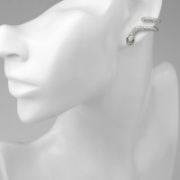 Серьги со стразами «Змея» изогнутая, белые в серебре