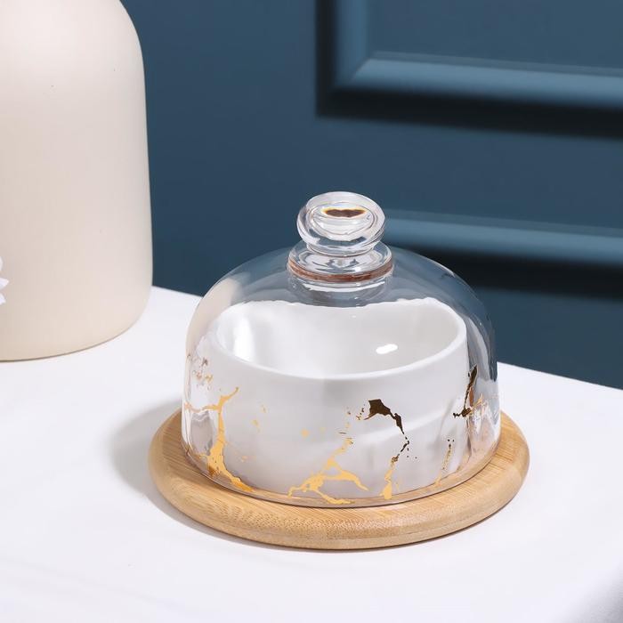 Соусник «Марбл», 150 мл, 8×8×4 см, с подставкой и крышкой