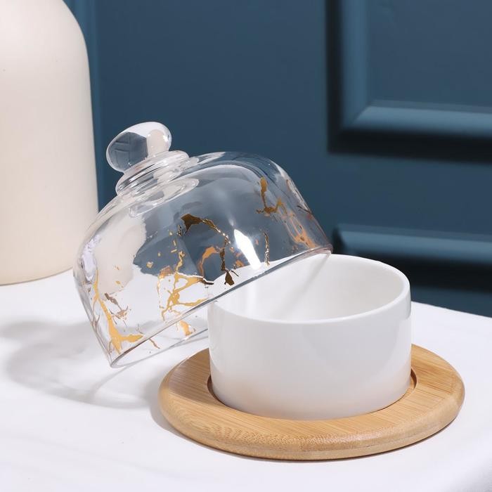 Соусник «Марбл», 150 мл, 8×8×4 см, с подставкой и крышкой
