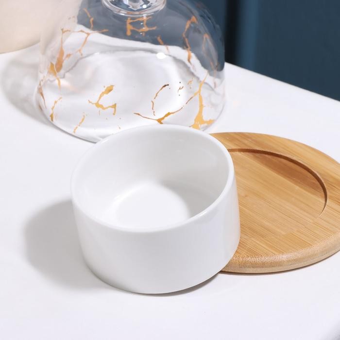 Соусник «Марбл», 150 мл, 8×8×4 см, с подставкой и крышкой