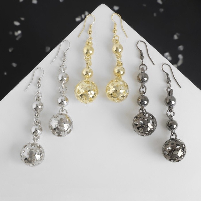 Серьги висячие «Шелест» шарики, резные, цвет МИКС, 7,2 см