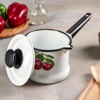 Ковш «Вишневый сад», 1 л, металлическая крышка, металлическая ручка, индукция, цвет белый