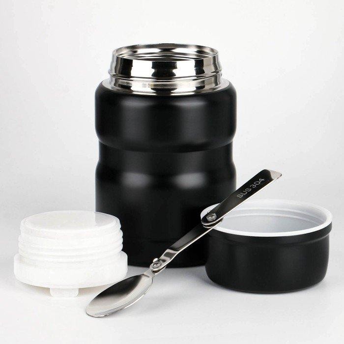 Термос для еды "Мастер К", 500 мл, сохраняет тепло 8 ч, 10 х 15.5 см, чёрный