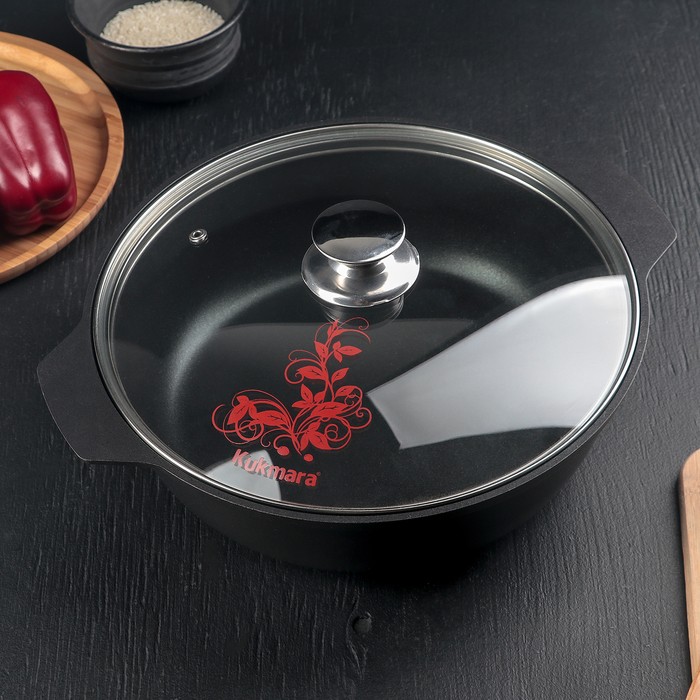 Жаровня «Традиция», 4 л, d=26 см, стеклянная крышка, антипригарное покрытие, цвет чёрный