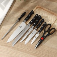 Набор кухонных ножей на подставке Доляна «Кронос», 7 предметов, цвет чёрный