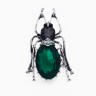 Брошь «Жук», цвет серо-зелёный в чернёном серебре