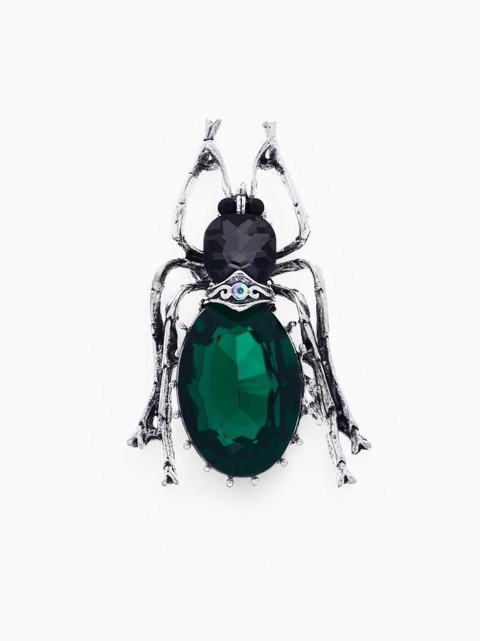 Брошь «Жук», цвет серо-зелёный в чернёном серебре