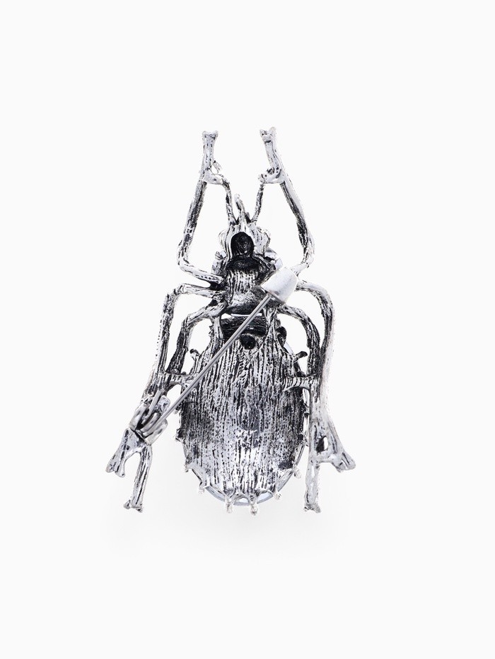 Брошь «Жук», цвет серо-зелёный в чернёном серебре