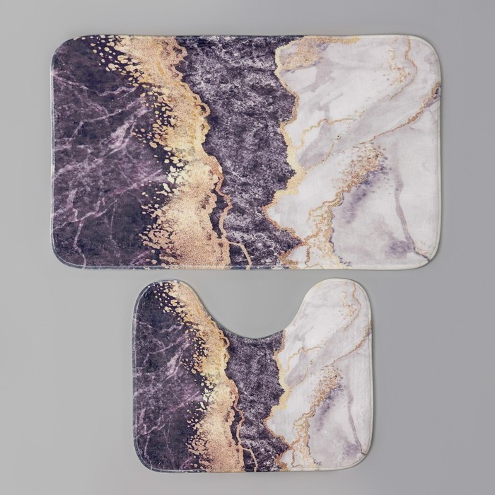 Коврики для ванной и туалета Доляна «Мрамор», 2 шт., 79×50 см, 50×39 см