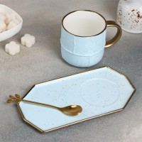 Чайная пара «Весна», кружка 300 мл, блюдце 20×10,5 см, с ложкой, цвет голубой