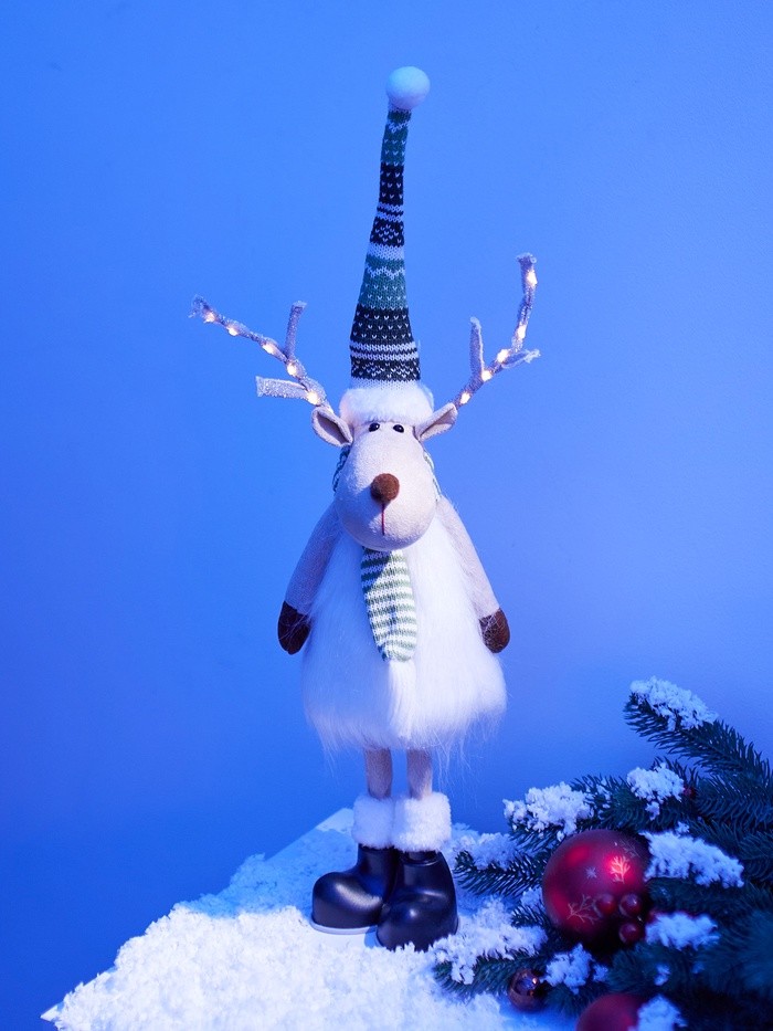 Фигура текстиль «Новогодний лосик» 58 см, 10 LED, от батареек CR2032×1, свечение тёплое белое