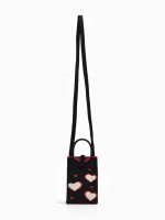 Сумка для телефона «Сердечки», на кнопке, с длинным ремнём, чёрная