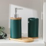 Набор аксессуаров для ванной комнаты «Натура», 2 предмета (дозатор 400 мл, стакан, на подставке), цвет зелёный