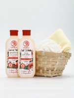 Подарочный набор в деревянной корзине «Рождество», гель для душа, шампунь, полотенце, РЯБИНА