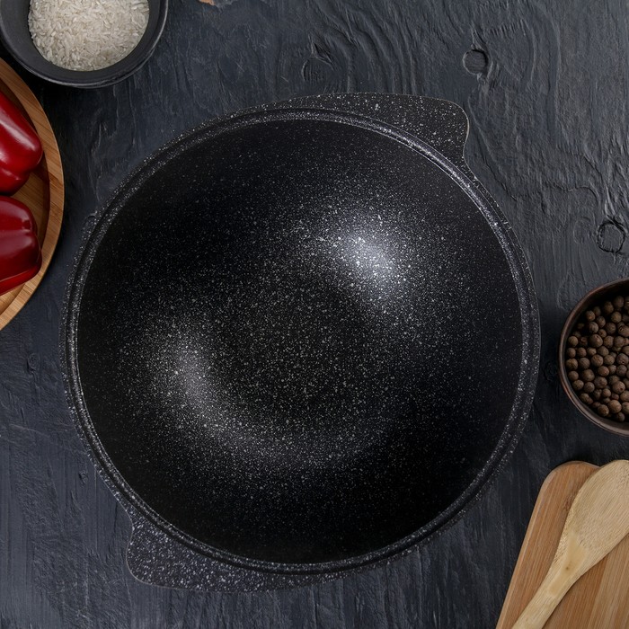 Казан, 3,5 л, стеклянная крышка, антипригарное покрытие, цвет тёмный мрамор