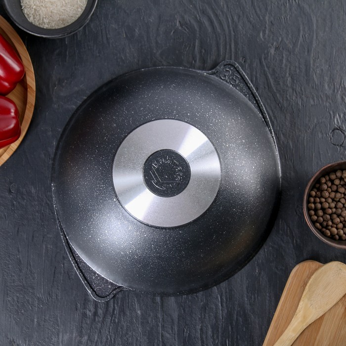 Казан, 3,5 л, стеклянная крышка, антипригарное покрытие, цвет тёмный мрамор