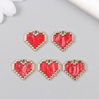 Декор для творчества металл, эмаль "Красное сердце. Пиксели" золото 0,2х1,6х1,5 см