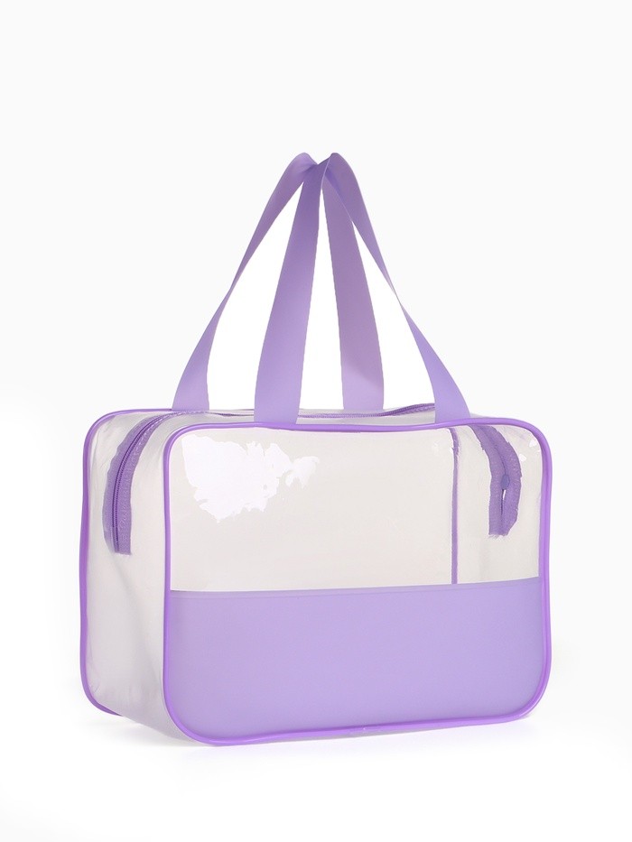 Косметичка-сумка на молнии для бассейна, большая, с ручками, прозрачная/сиреневая