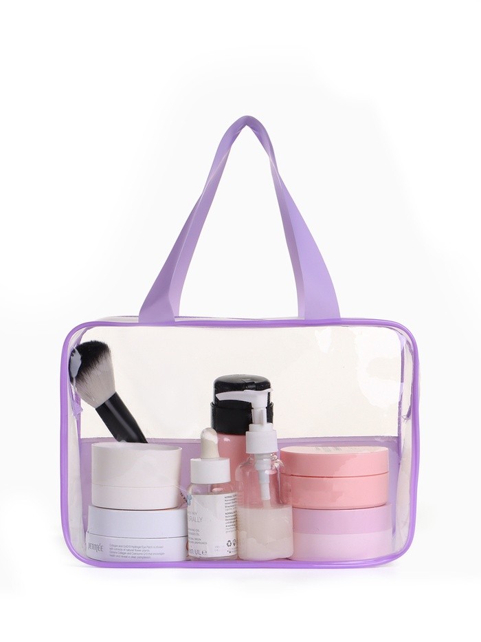 Косметичка-сумка на молнии для бассейна, большая, с ручками, прозрачная/сиреневая