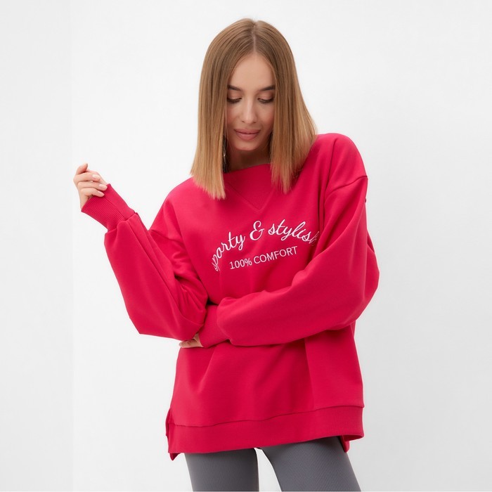 Свитшот женский MINAKU: SPORTY & STYLISH, фуксия, размер 50