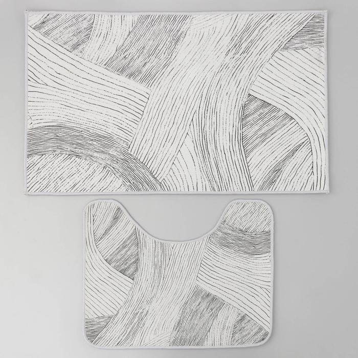 Коврики для ванной и туалета Доляна «Тига», 2 шт., 50×80 см, 50×40 см, форма МИКС Коврики для ванной и туалета Доляна «Тига», 2 шт., 50×80 см, 50×40 см, форма МИКС