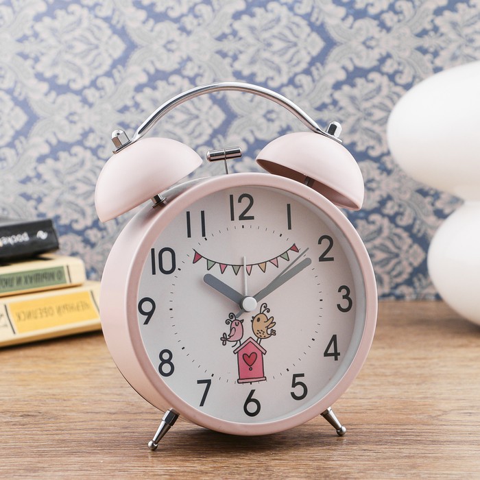 Будильник детский часы настольные "Квигли", с подсветкой, бесшумные, 16 х 11 см, розовый