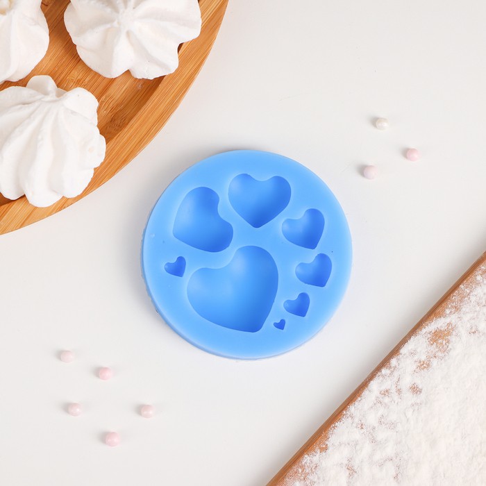 Молд для заливки Доляна «Сердца», силикон, d=7,5 см, розовый