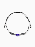 Браслет-оберег «Глазик» на нити, гематит, чёрный в серебре