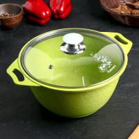 Кастрюля Trendy style, 2 л, стеклянная крышка, антипригарное покрытие, цвет зелёный