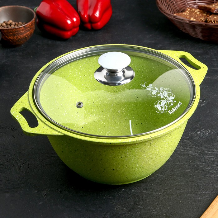 Кастрюля Trendy style, 2 л, стеклянная крышка, антипригарное покрытие, цвет зелёный