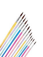 Набор кистей пони круглые 12 штук с цветными ручками, пастель(№1.2,3.4,5.6,7.8,9.10,11.12)