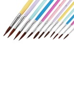 Набор кистей пони круглые 12 штук с цветными ручками, пастель(№1.2,3.4,5.6,7.8,9.10,11.12)