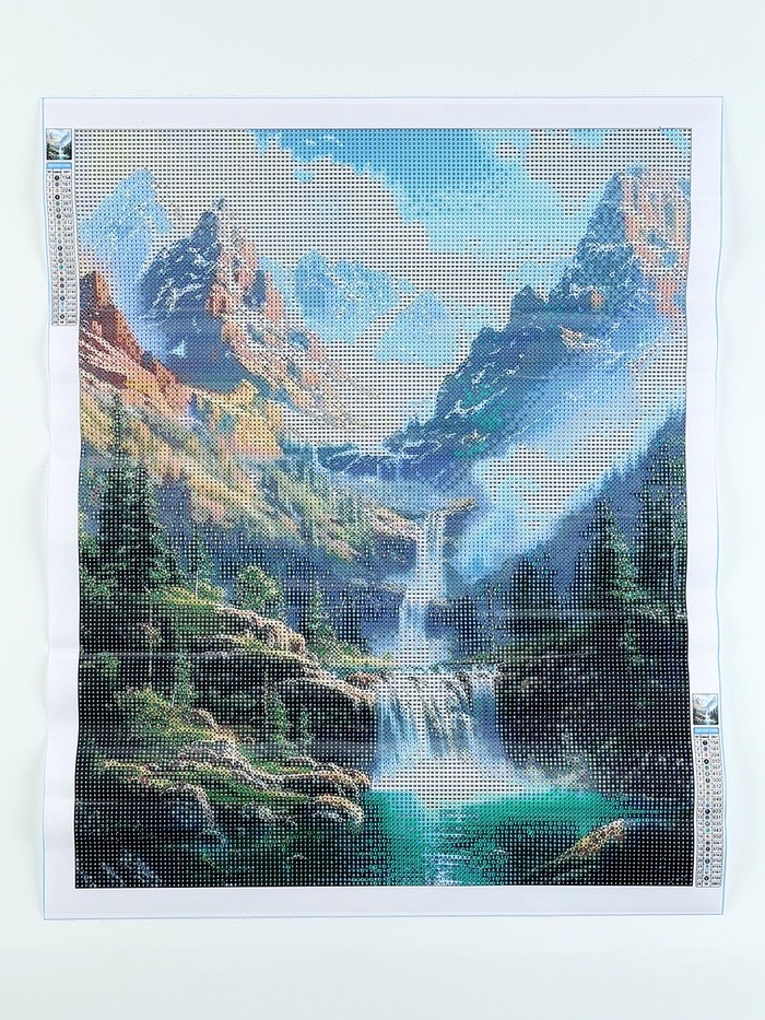 Алмазная мозаика с полным заполнением на холсте «Озеро в горах», 40 х 50 см