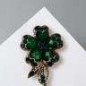 Брошь «Цветок желаний», цвет изумрудный в чернёном золоте