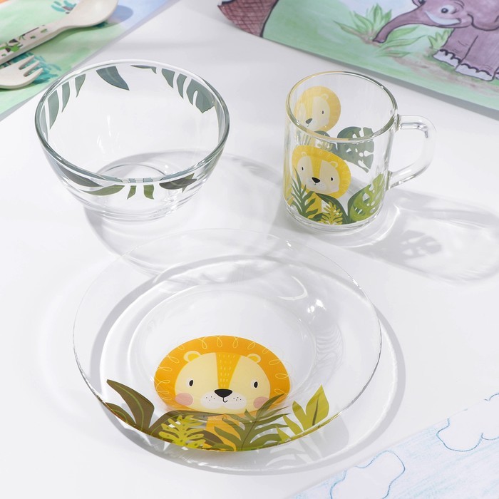 Набор детской посуды Доляна «Львёнок», 3 предмета: миска 450 мл, тарелка d=20 см, кружка 200 мл