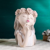 Декоративное кашпо - ваза для цветов «Принцесса», 2.4 л, 18×16×27 см, керамика, бежевое