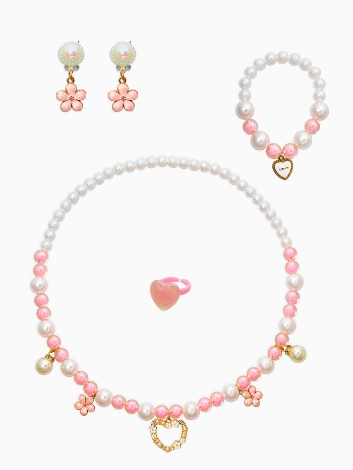 Набор детских украшений «Выбражулька. Нежность», 4 предмета: клипсы, кольцо, бусы, браслет, розовый, белый