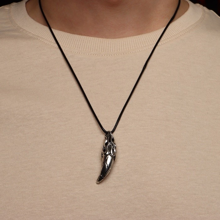 Кулон мужской «Коготь» узор, цвет чернёное серебро на чёрном шнурке, 50 см