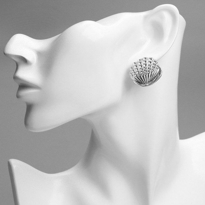 Серьги металл «Аккорд» ракушка, лучи, цвет серебро