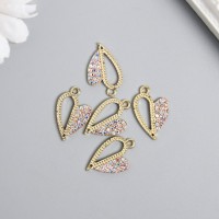 Декор для творчества металл, стразы "Разные половинки сердца" золото 1,8х2,5 см